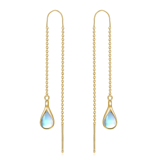 Sterling Silver Yellow Gold Plated Pear Moonstone Drop Shape Drop Earrings For Women-45