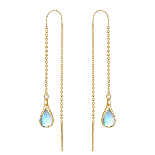 Brincos de gota em forma de gota com pedra da lua e pera banhados a ouro amarelo e prata de lei para mulher
