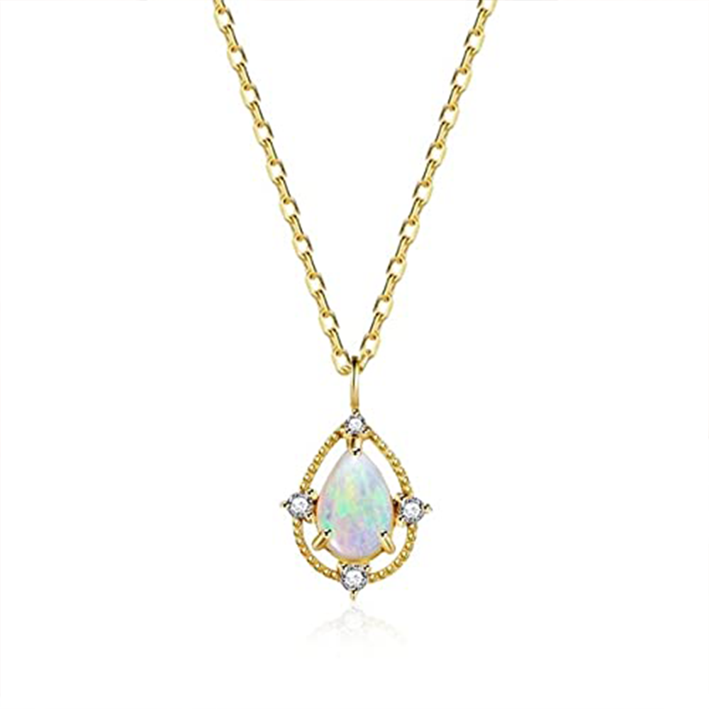 Colar com pingente de opala em forma de gota em prata de lei com banho de ouro amarelo-1