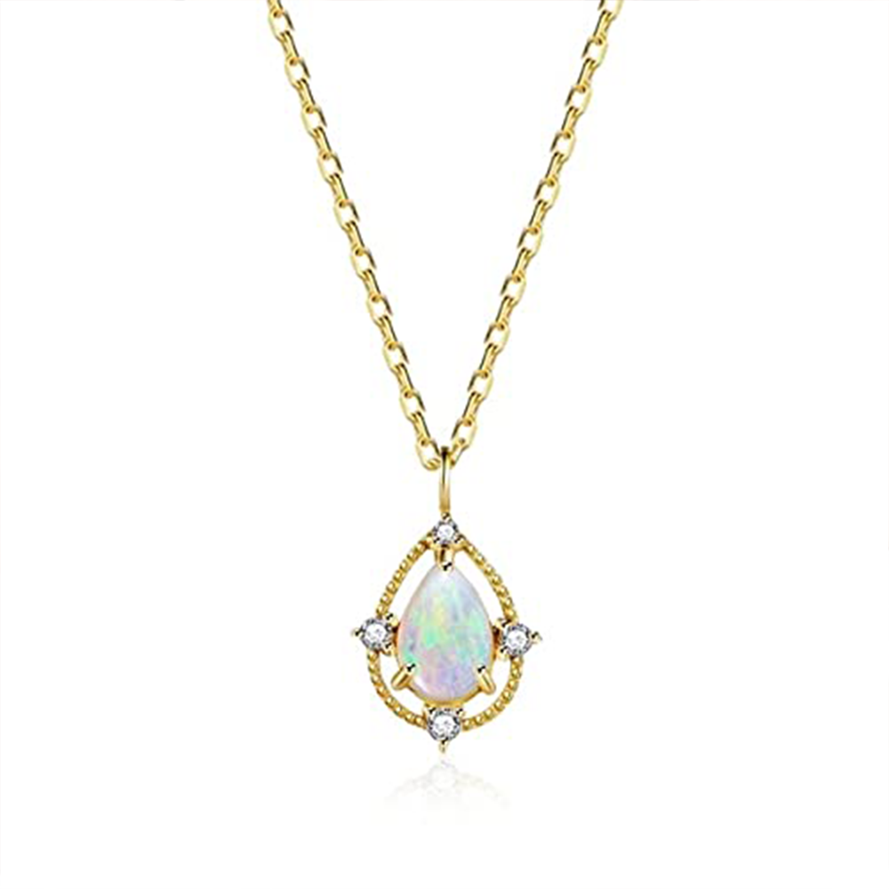 Sterling Silver with Yellow Gold Plated Pear Shaped Opal Drop Shape Pendant Necklace-1