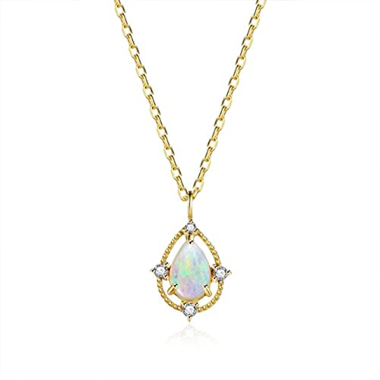 Sterling Silver with Yellow Gold Plated Pear Shaped Opal Drop Shape Pendant Necklace