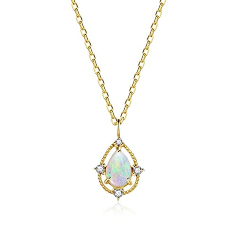 Sterling Silver with Yellow Gold Plated Pear Shaped Opal Drop Shape Pendant Necklace-18