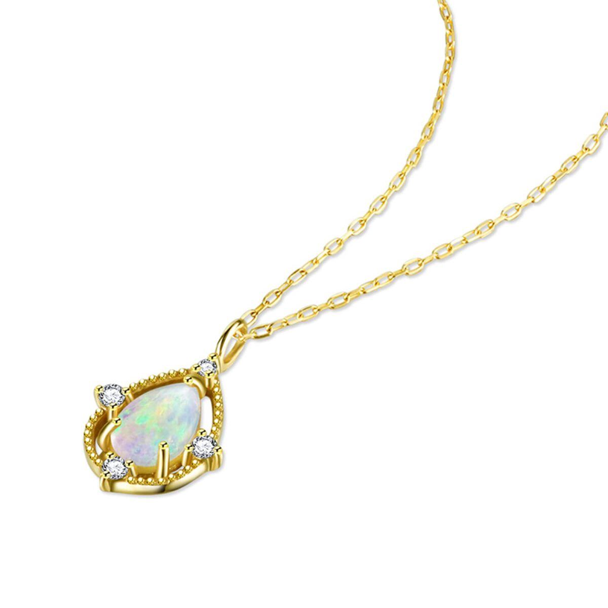 Sterling Silver with Yellow Gold Plated Pear Shaped Opal Drop Shape Pendant Necklace-3