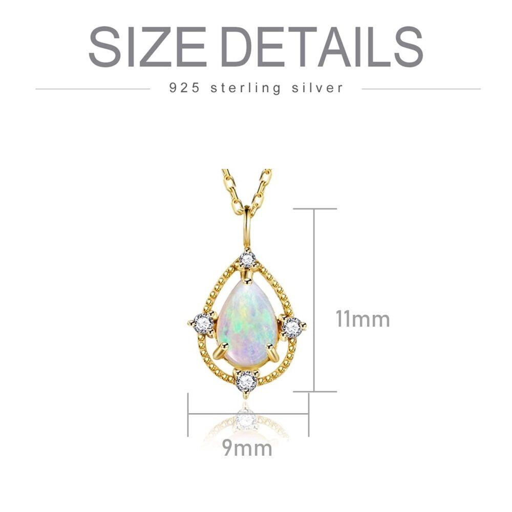 Colar com pingente de opala em forma de gota em prata de lei com banho de ouro amarelo-4