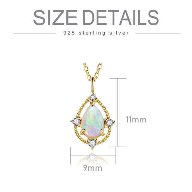 Sterling Silber mit Gelbgold plattiert Birnenförmige Opal Tropfenform Anhänger Halskette-4