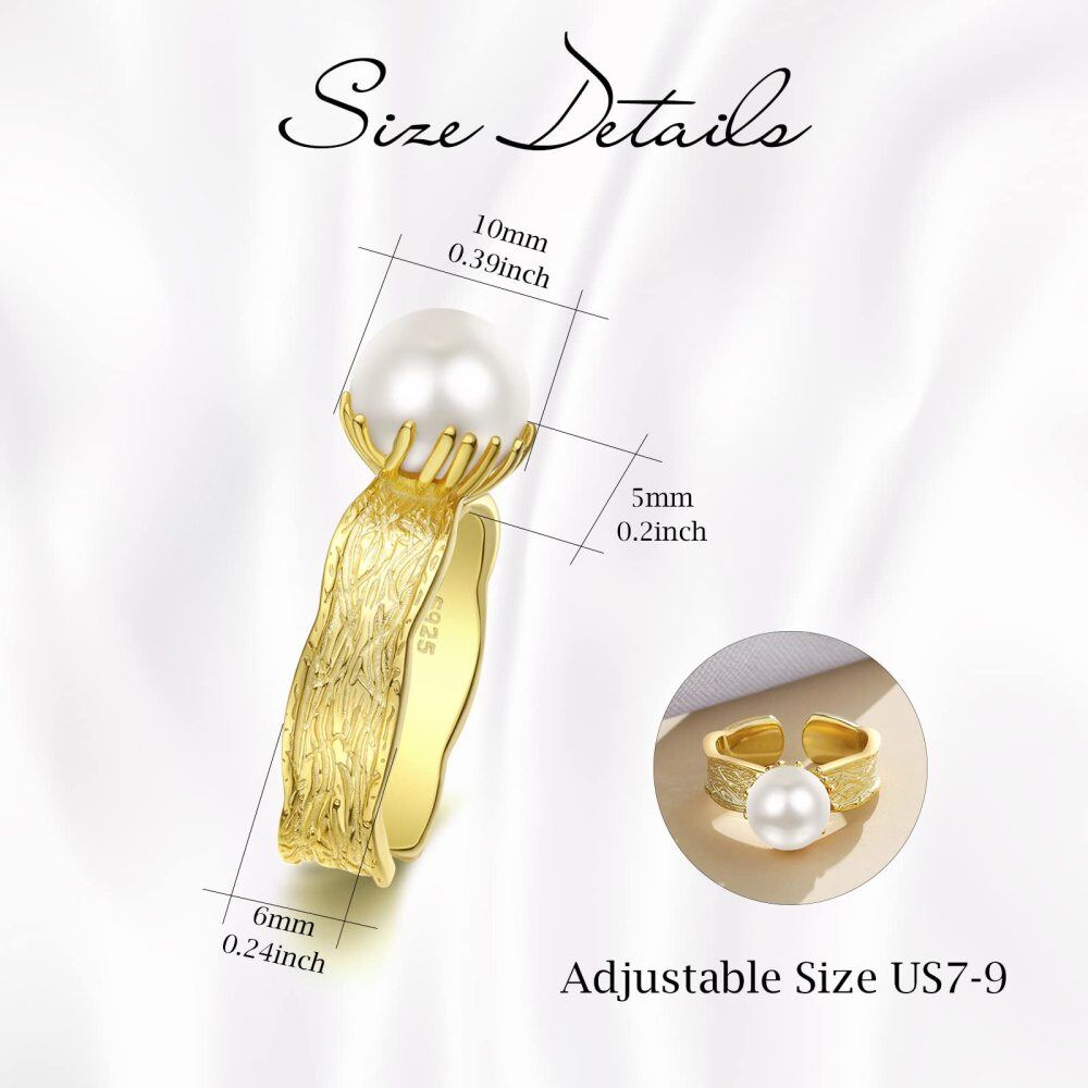 Sterling Silver with Yellow Gold Plated Pearl Bead Open Ring-5