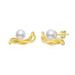 Sterling Silver with Yellow Gold Plated Pearl Bead Stud Earrings-43