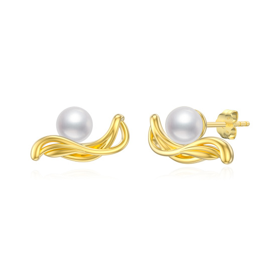 Sterling Silver with Yellow Gold Plated Pearl Bead Stud Earrings-1