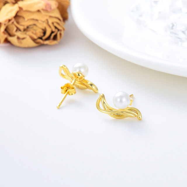 Boucles d'oreilles en argent sterling et perles plaquées or jaune-4