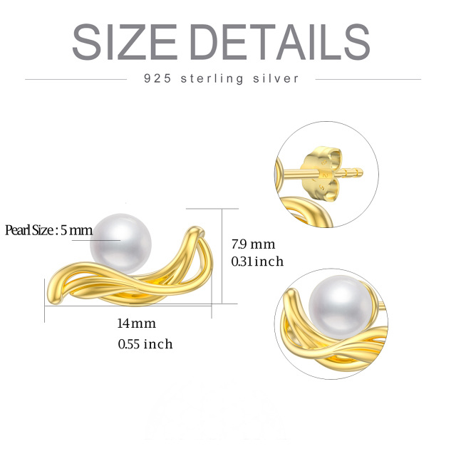 Sterling Silver with Yellow Gold Plated Pearl Bead Stud Earrings-5