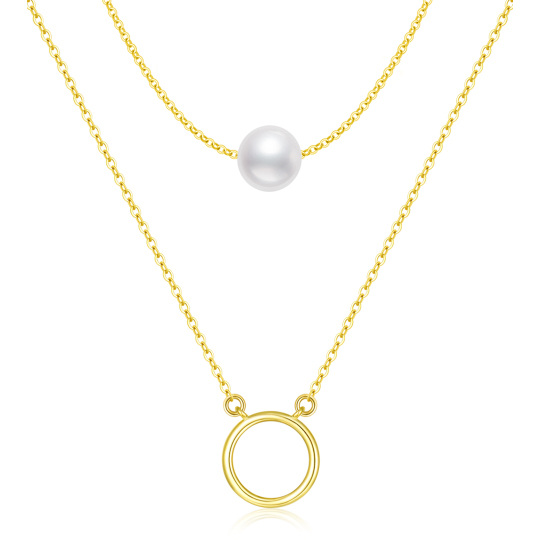 Sterling Silver with Yellow Gold Plated Pearl Circle Layered Necklace