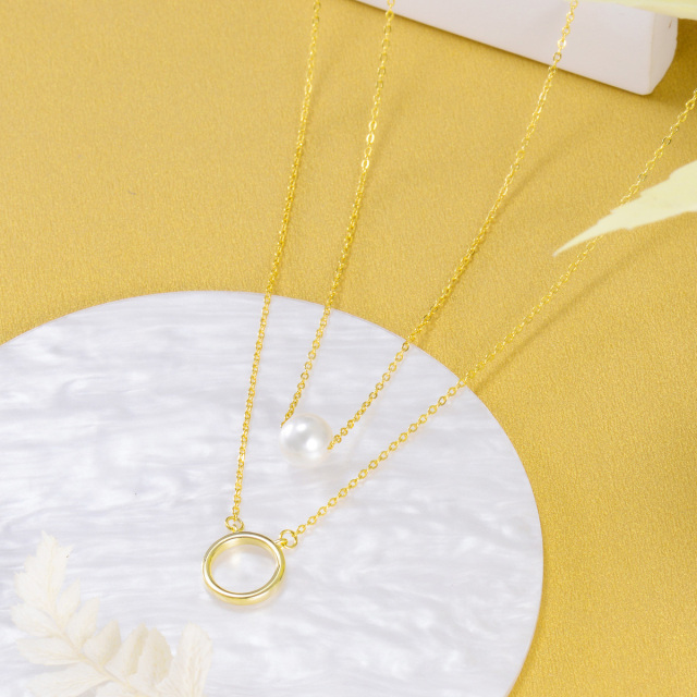 Colar em camadas de prata de lei com círculo de pérolas com banho de ouro amarelo-4