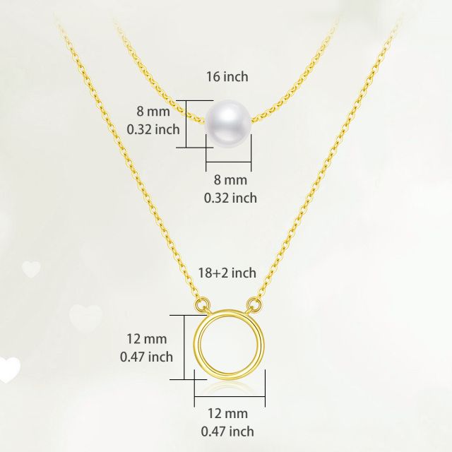 Sterling Silver with Yellow Gold Plated Pearl Circle Layered Necklace-5