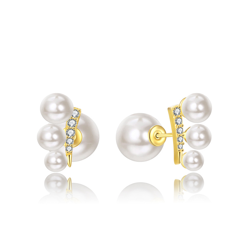 Sterling Silver with Yellow Gold Plated Pearl Jacket Earrings