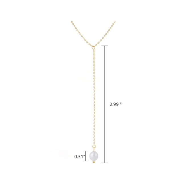 Collier en Y non ajustable en argent sterling et perles plaquées or jaune-1