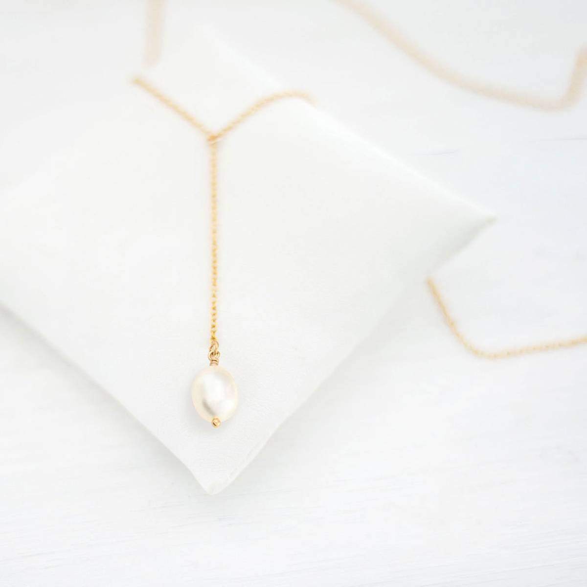 Sterling Silver with Yellow Gold Plated Pearl Non-adjustable Y-Necklace-3