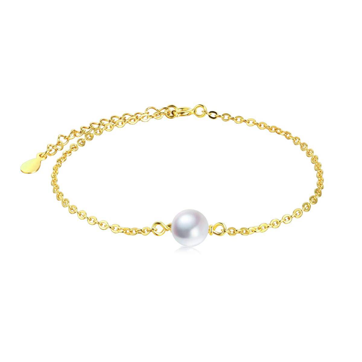 Sterling Silver with Yellow Gold Plated Pearl Pendant Bracelet-1