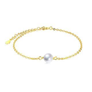 Sterling Silver with Yellow Gold Plated Pearl Charm Bracelet-10