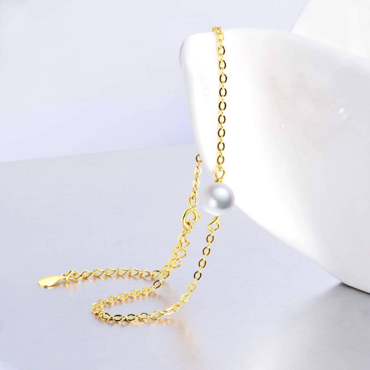 Sterling Silver with Yellow Gold Plated Pearl Pendant Bracelet-3