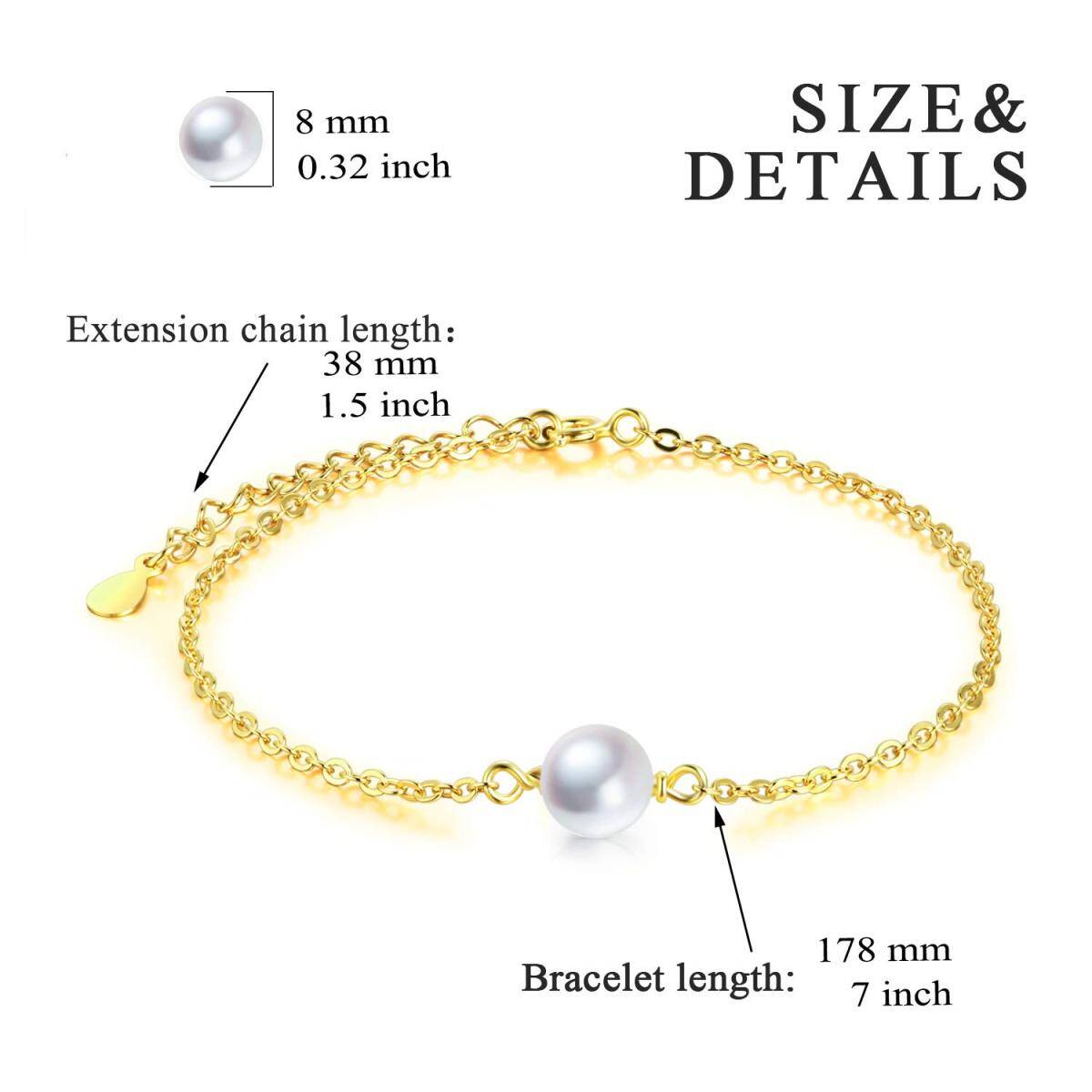 Sterling Silver with Yellow Gold Plated Pearl Pendant Bracelet-4