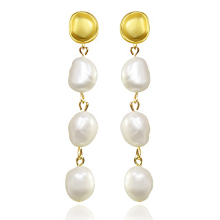 Sterling Silver with Yellow Gold Plated Pearl Round Drop Earrings-39