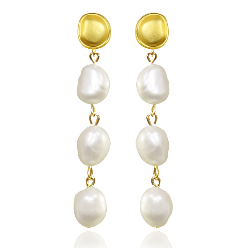 Sterling Silver with Yellow Gold Plated Pearl Round Drop Earrings