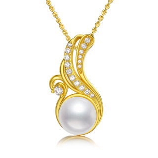 Sterling Silver with Yellow Gold Plated Pearl Spray Pendant Necklace-5