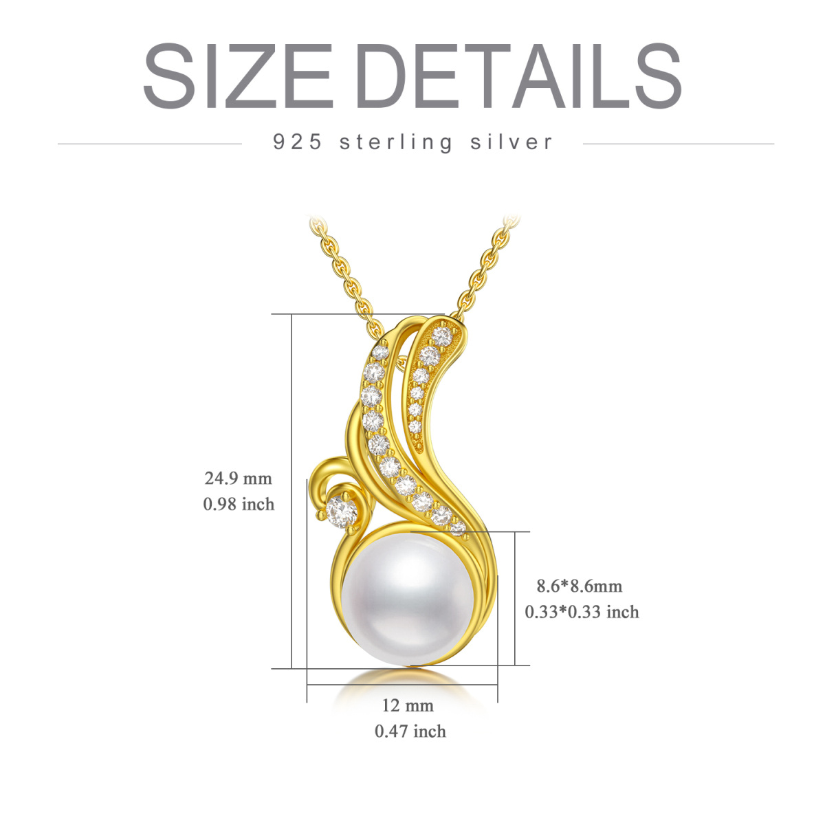 Collier pendentif en argent sterling avec perles plaquées or jaune-5