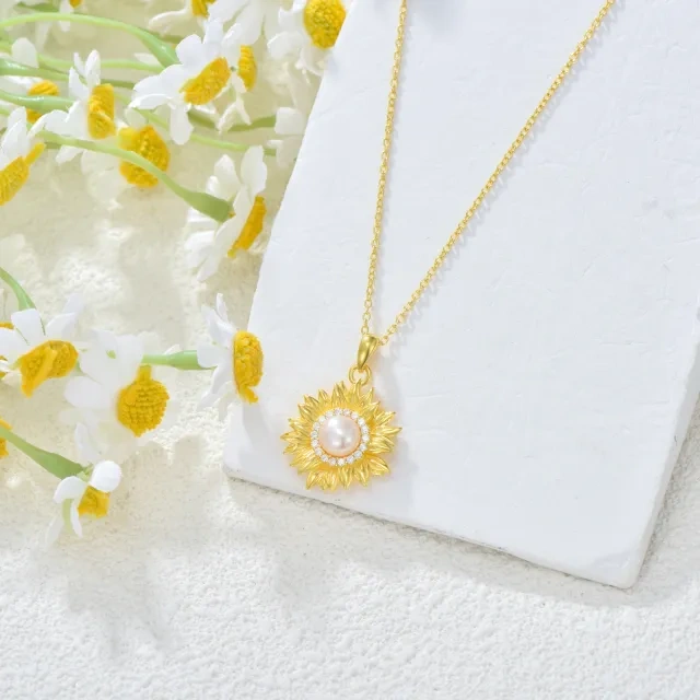 Sterling Silber mit Gelbgold plattiert Perle Sonnenblume Anhänger Halskette-3