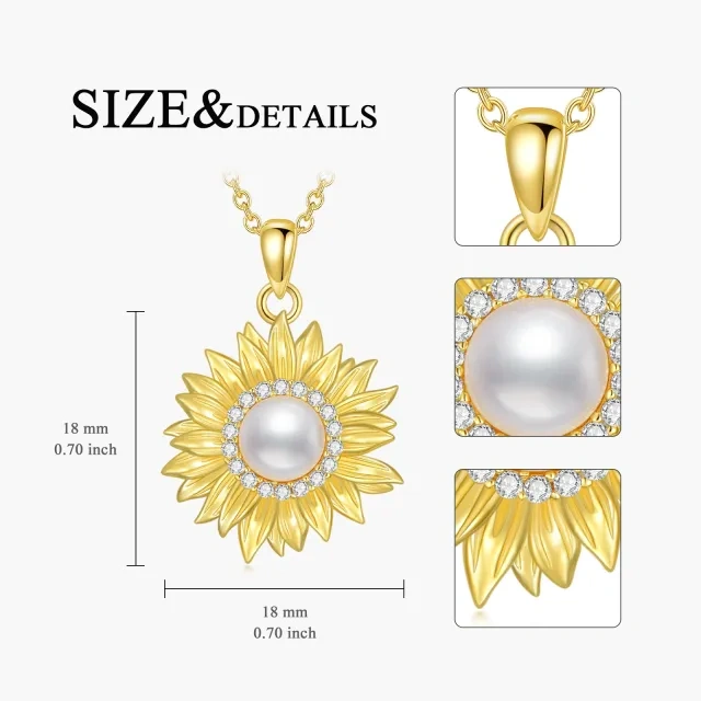 Collana con ciondolo a forma di girasole in argento sterling e perle placcate oro giallo-4