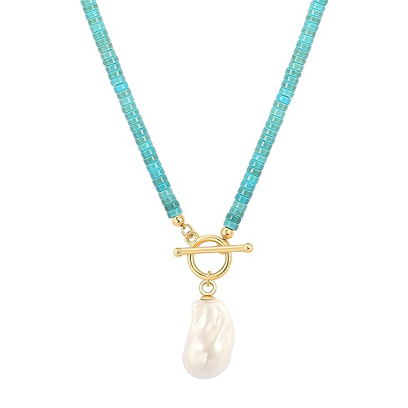 Collier en argent sterling avec pendentif en perles et turquoises plaqué or jaune