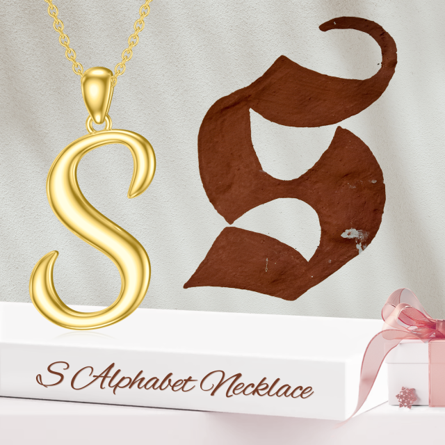 Sterling zilver met geelgoud vergulde hanger ketting met initiaal letter S-6