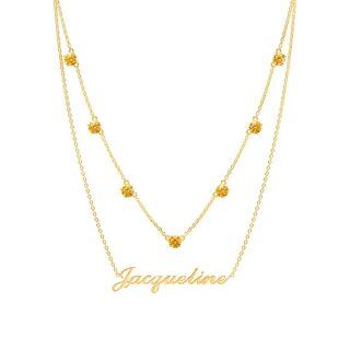 Sterling Silver With Gold Plated Round Cubic Zirconia Personalized Birthstone Classic Name Layered Necklace-40