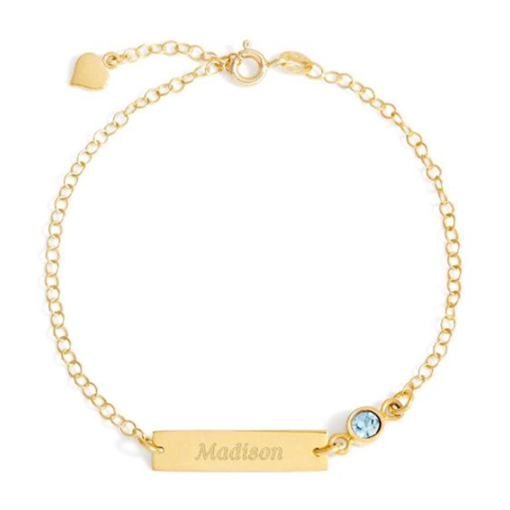 Tobillera de una sola capa con dije personalizado grabado con piedra de nacimiento bañada en oro amarillo y plata de ley-1