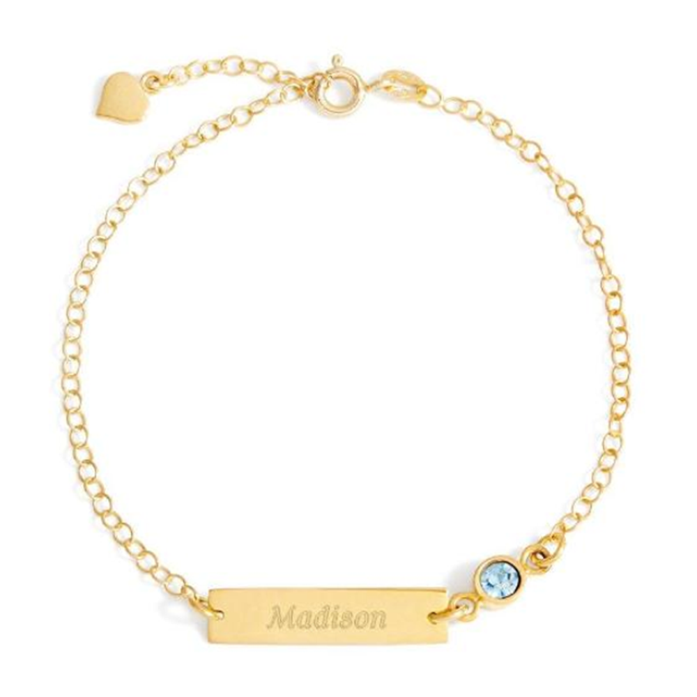 Sterling Silver with Yellow Gold Plated Personalized Birthstone Engraving Single Layer Charm Anklet-1