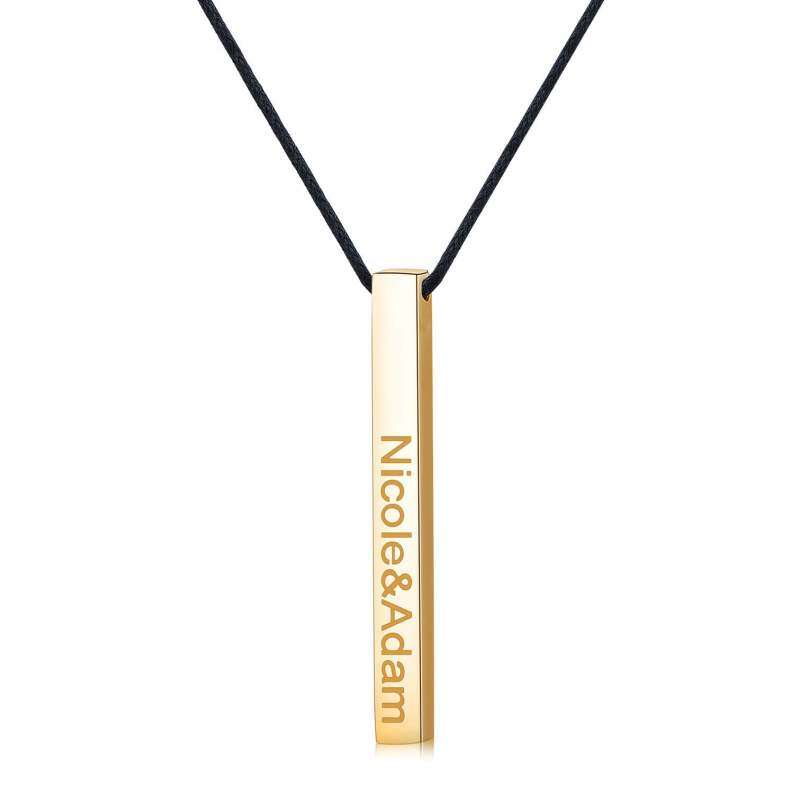 Sterling Silver with Yellow Gold Plated Personalized Classic Name Bar Necklace-3