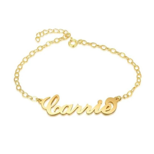 Plata de ley con baño de oro amarillo Pulsera personalizada con nombre clásico para mujer