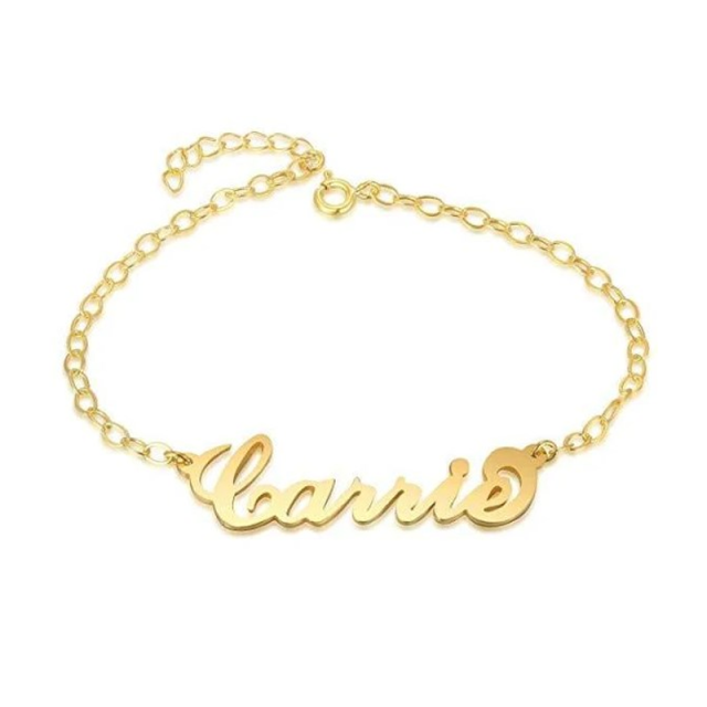 Braccialetto con nome classico personalizzato in argento sterling placcato in oro giallo per donna-1