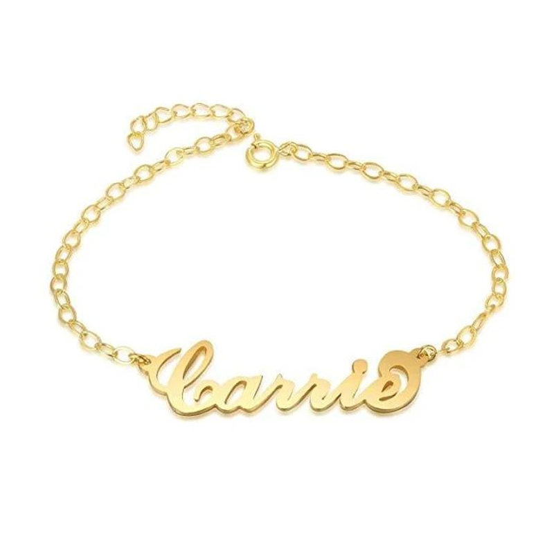 Pulsera personalizada con nombre clásico bañada en oro amarillo y plata de ley para mujer