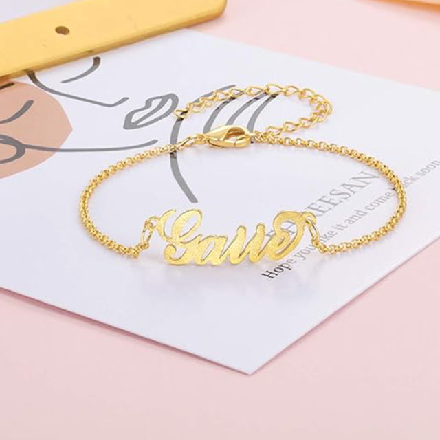 Sterling Silver with Yellow Gold Plated Personalized Classic Name Bracelet for Women-2