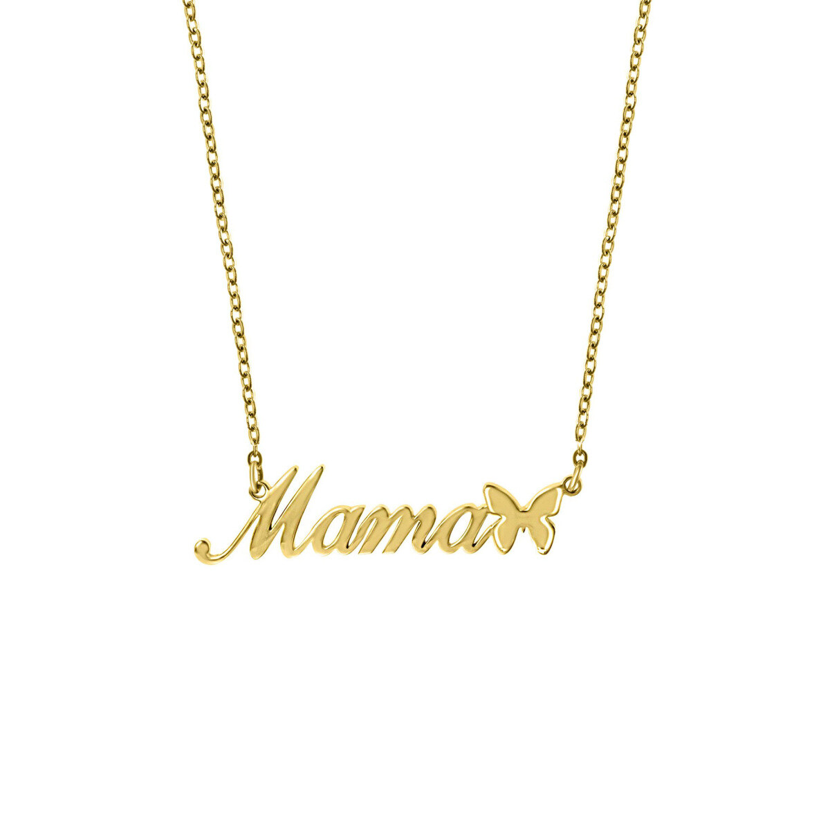 Sterling Silver with Yellow Gold Plated & Personalized Classic Name Butterfly Pendant Necklace-1