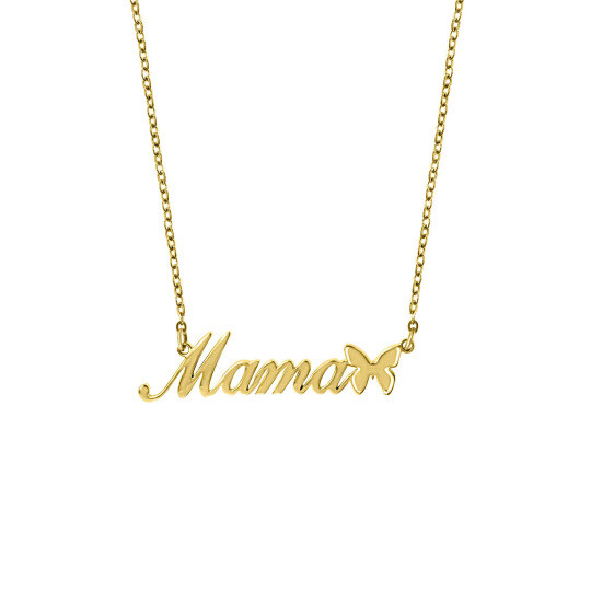 Sterling Silver with Yellow Gold Plated & Personalized Classic Name Butterfly Pendant Necklace