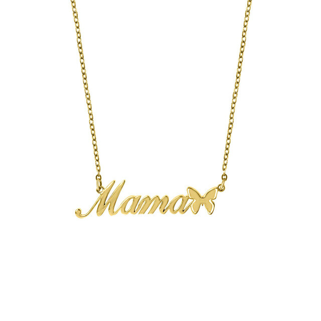 Sterling Silver with Yellow Gold Plated & Personalized Classic Name Butterfly Pendant Necklace-1