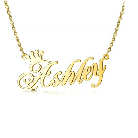 Sterling Silver With Yellow Gold Plated Crown Personalised Classic Name Pendant Necklace For Women