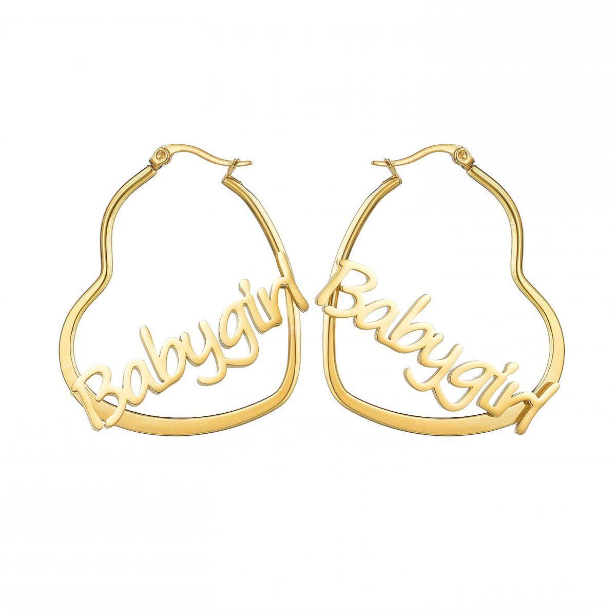 Sterling Silver with Yellow Gold Plated Personalized Classic Name & Heart Hoop Earrings-3