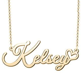 Sterling Silver with Yellow Gold Plated Personalized Classic Name & Heart Pendant Necklace in Kelsey Style-1