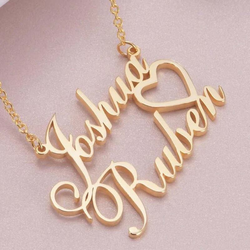 Sterling Silver with Yellow Gold Plated Personalized Classic Name & Heart Pendant Necklace-2