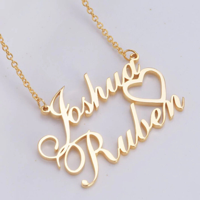 Sterling Silver with Yellow Gold Plated Personalized Classic Name & Heart Pendant Necklace-3