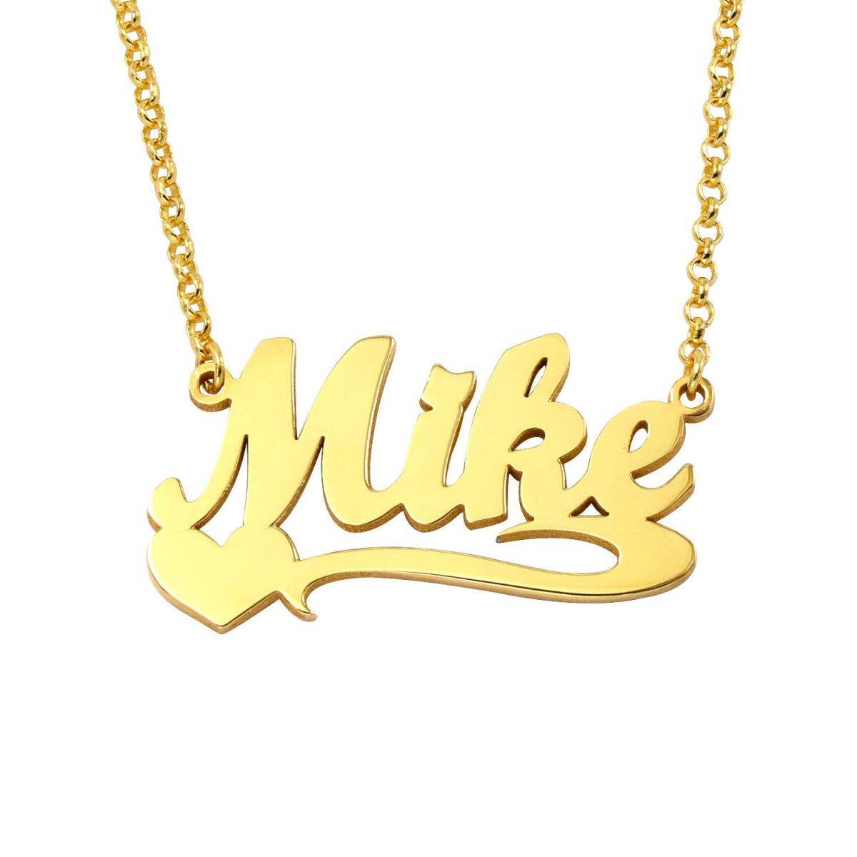 Sterling Silver with Yellow Gold Plated Personalized Classic Name & Heart Pendant Necklace-1