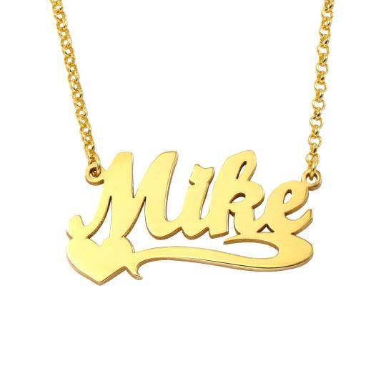 Sterling Silver with Yellow Gold Plated Personalized Classic Name & Heart Pendant Necklace